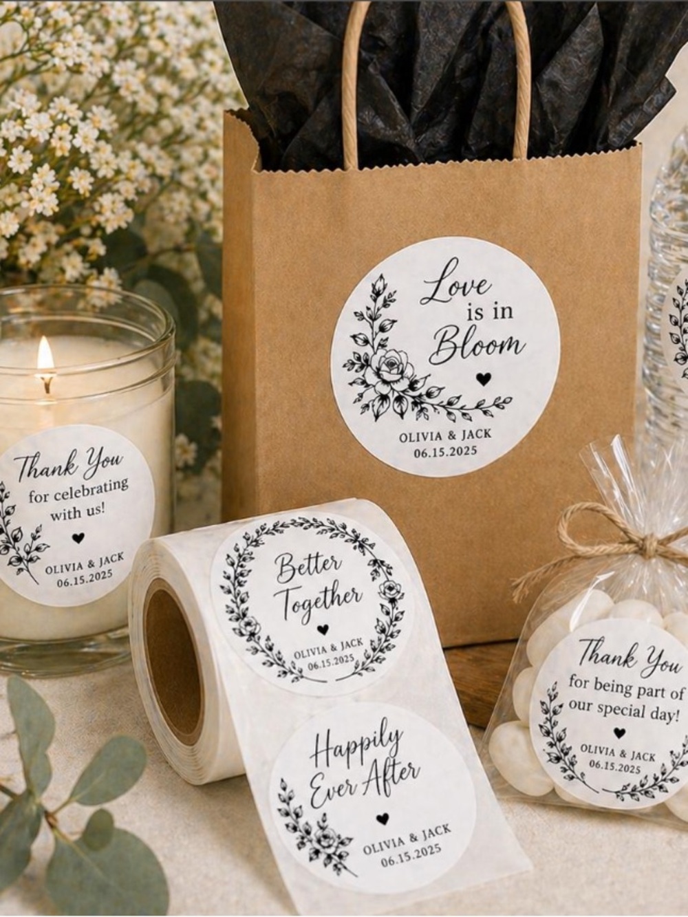 Romantic Garden Bridal Wedding Stickers Customized 500
